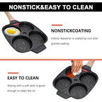 4-Cup Egg Pan Nonstick, Egg Frying Pan With Lid Pancake Pan, Omelet Pan Induction Compatible For Breakfast- Black