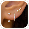 3 Pairs Dainty Small Earrings for Women Trendy, Birthstone Stud Huggie Hoop Jacket Stack for Cartilage Helix, Gold Plated Hypoallergenic Cute Women Fashion Accessories Western Jewelry Gifts