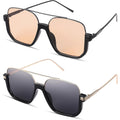 Retro Oversized Aviator Sunglasses Trendy Double Bridge Square Sunglasses 70S Shades Uv Protection