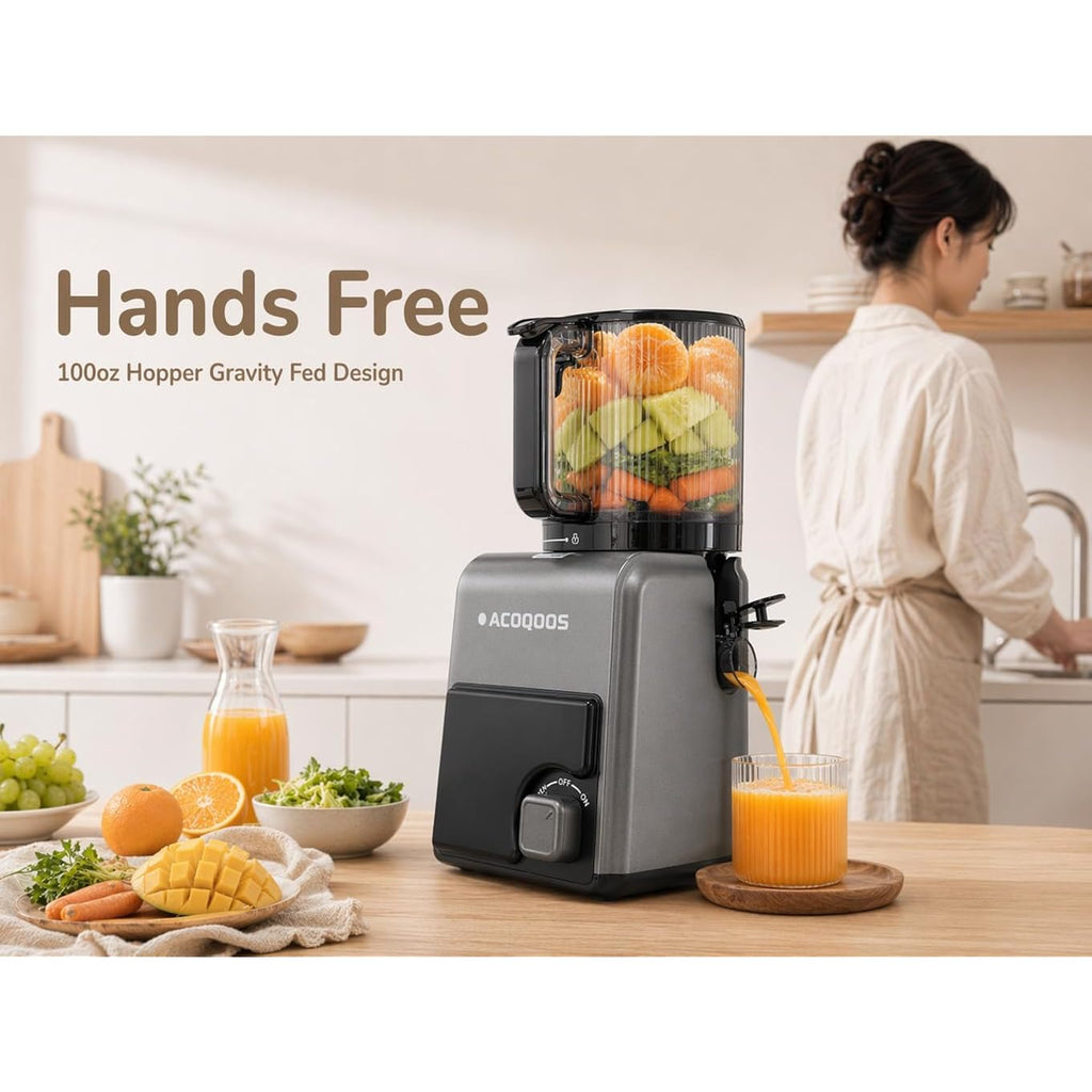 3-In-1 Cold Press Juicer Machines, 6.5" Mega Chute For Whole Fruit, Slow Masticating Juicer With Sorbet & Nut Milk Maker, Bpa Free, 100 Oz Hopper, Easy Clean, Oxide Gray