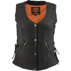 Milwaukee Leather Women'S V-Neck Distress Grey Premium Leather Motorcycle Rider Vest W/Side Laces Mll4531