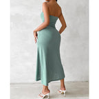 Chicme Women'S Strapless Maxi Bodycon Dresses Wrap Asymmetrical Beach Maxi Long Dress Beach Sunset Dress