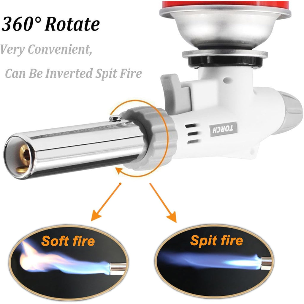Butane Torch Blow Lighter Kitchen Culinary Torches Head | Reverse Use With Adjustable Flame, Ideal For Chef Cooking, Creme, Brulee, Bbq, Baking, Diy Soldering, Gas Not Included