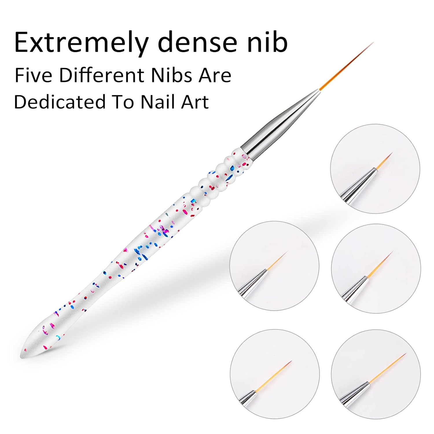 Etercycle 5Pcs Nail Art Liner Brushes, Nail Gel Polish Painting Brush Set, Thin Nail Art Dotting Drawing Pen (7/9/11/15/20mm)