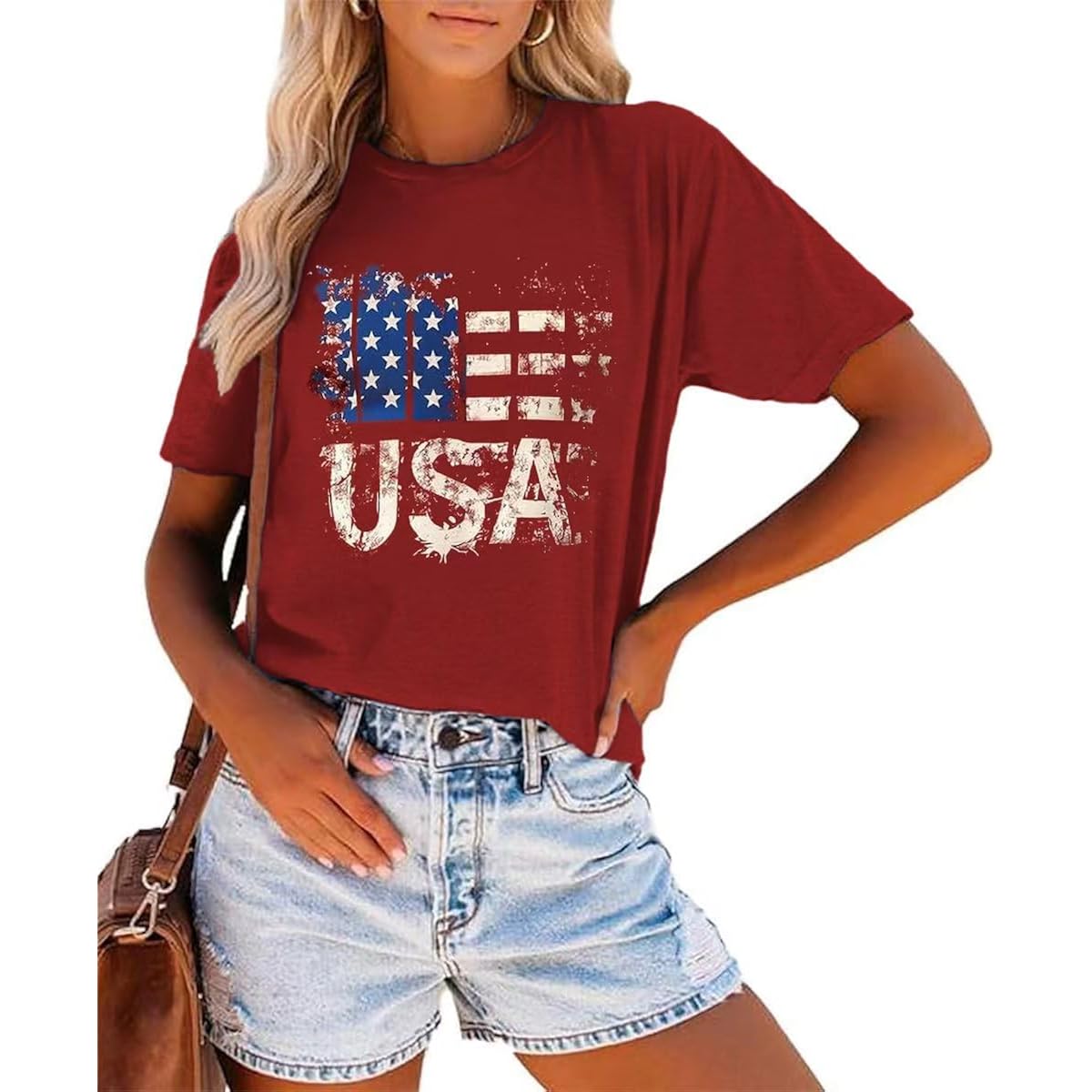 Women's 4th of July Independence Day T-Shirt Summer 1776 USA America Memorial Day Graphic Tees Tops