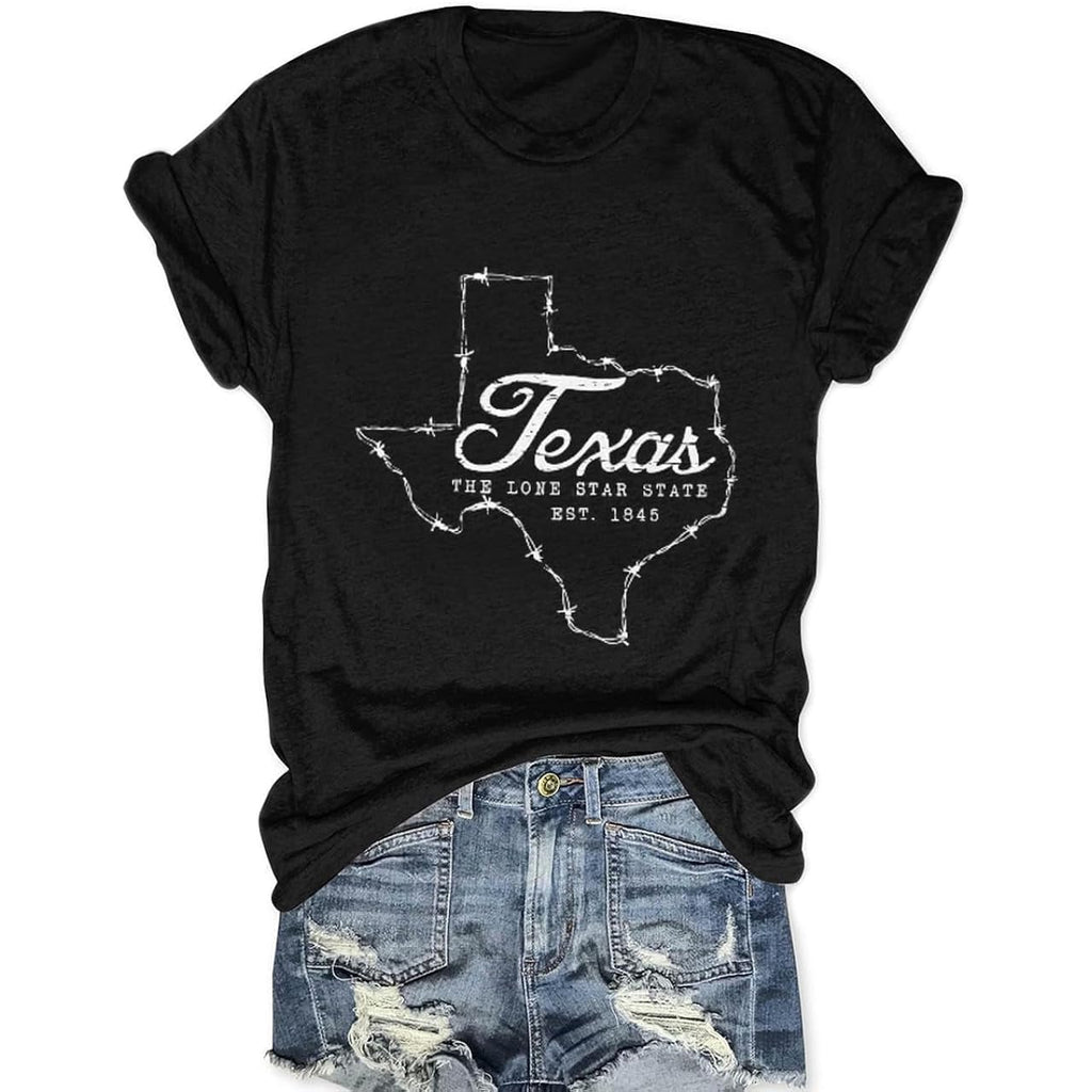 Vintage Texas T Shirt 1845 Womens Summer Funny Casual Map Graphic Tees Short Sleeve Tops