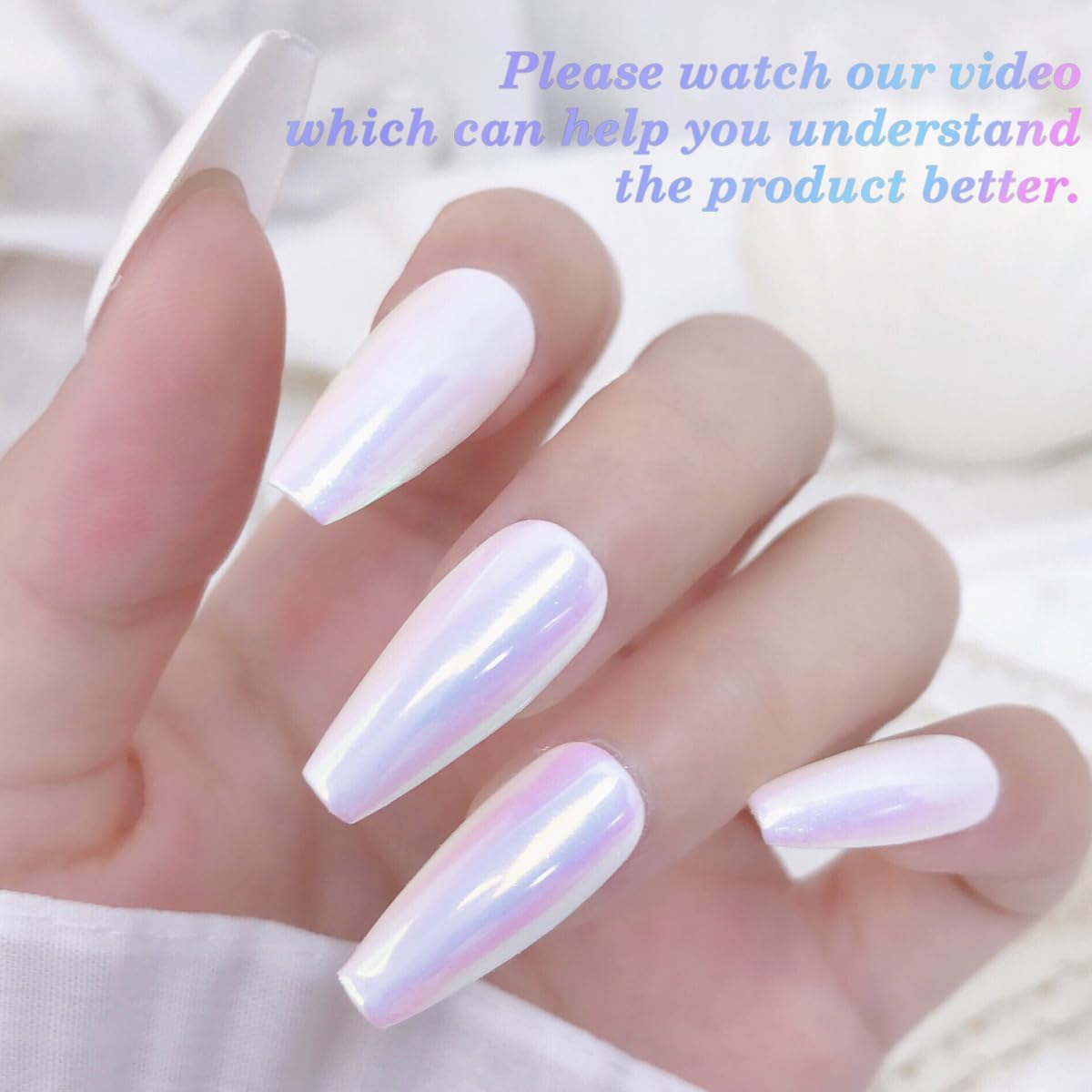 1 Jar Unicorn Chrome Nail Powder Pearl Iridescent Metallic Mirror Effect White Mermaid Nail Glitter Aurora Pigment Dust for Manicure Art Design Decoration with Tool