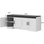 Homleke 2-Tier Storage Bench, Shoe Bench with Thickened Padded Seat Cushion, Entryway Bench with 4 Doors, Adjustable Shelf, 13.8" D x 45.3" W x 18.5" H, for Entryway, Living Room, Bedroom, White