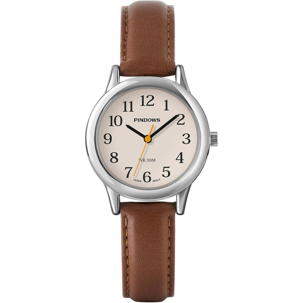 Pindows Minimalist Watches For Women, Gold-Tone Case With Black Leather Strap, Fashionable, Everyday Elegant Quartz Analog Dress Watch
