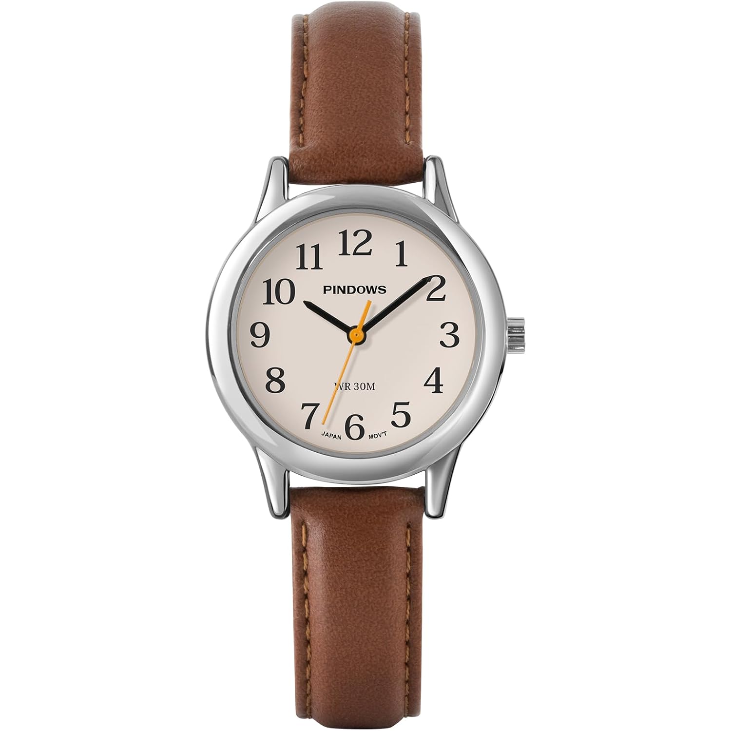 Pindows Minimalist Watches For Women, Gold-Tone Case With Black Leather Strap, Fashionable, Everyday Elegant Quartz Analog Dress Watch