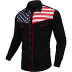 Coofandy Men'S American Flag Button Down Shirts Western Cowboy Shirt Slim Fit Patriotic Long Sleeve Shirt