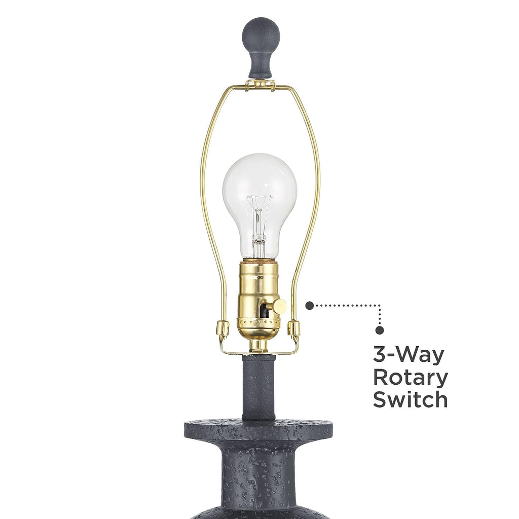 Glenwood 28" Tall 3-Way Table Lamps Set Of 2 Charcoal Gray Farmhouse Rustic | Country Cottage Living Room Bedroom Bedside Nightstand House Office Home Reading Kitchen Entryway White Shade