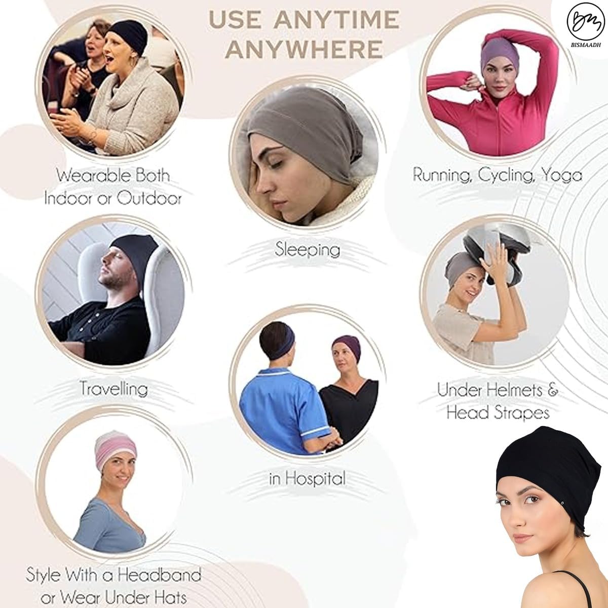 Bismaadh Unisex Soft Bamboo Viscose Sleep Cap Created For Chemo, Alopecia, Hair Loss, Essential Chemo Headwear