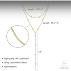 HERIER Lariat Gold Necklace for Women, Dainty Long Necklace 14k Gold Plated/Silver Y-Shaped Layered Beaded Chain Drop Necklaces for Women Trendy Simple Gold Jewelry for Women Gifts