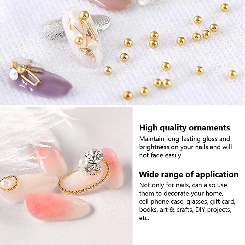 0.8mm Mini Small Nail Beads Stainless Steel Beads Nail Chain Charms Nails Art Decorations Gun Grey Nail Studs Gold Caviar Nail Charms DIY Tool Nail Studs Accessories Cold Nail Gems (Gold)