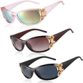 3 Pairs Y2K Sunglasses For Women, Fashion Wrap Around Butterfly Design Sun Glasses With Uv400 Protection