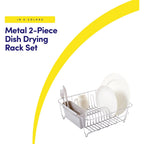 Dish Drying Rack & Cutlery Holder 2 Piece Set - Compact Sink-Fitting Dish Drainer With Rubberized Undercoating, Space-Saving Kitchen Organizer For Plates, Cups, Bowls & Utensils In Sink, Silver