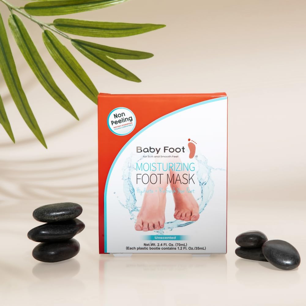 Baby Foot Hydrating Foot Mask for Dry Cracked Feet – Moisturizing Foot Mask Non Peel Treatment – Soft Smooth Feet Repair with Collagen & Hyaluronic Acid – 15 Minute Spa Foot Care, Unscented