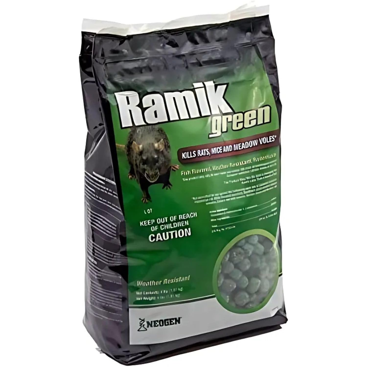 Neogen Ramik Green Fish Flavored Weather Resistant Rodenticide Nuggets, 4 Lb Bag (00615)