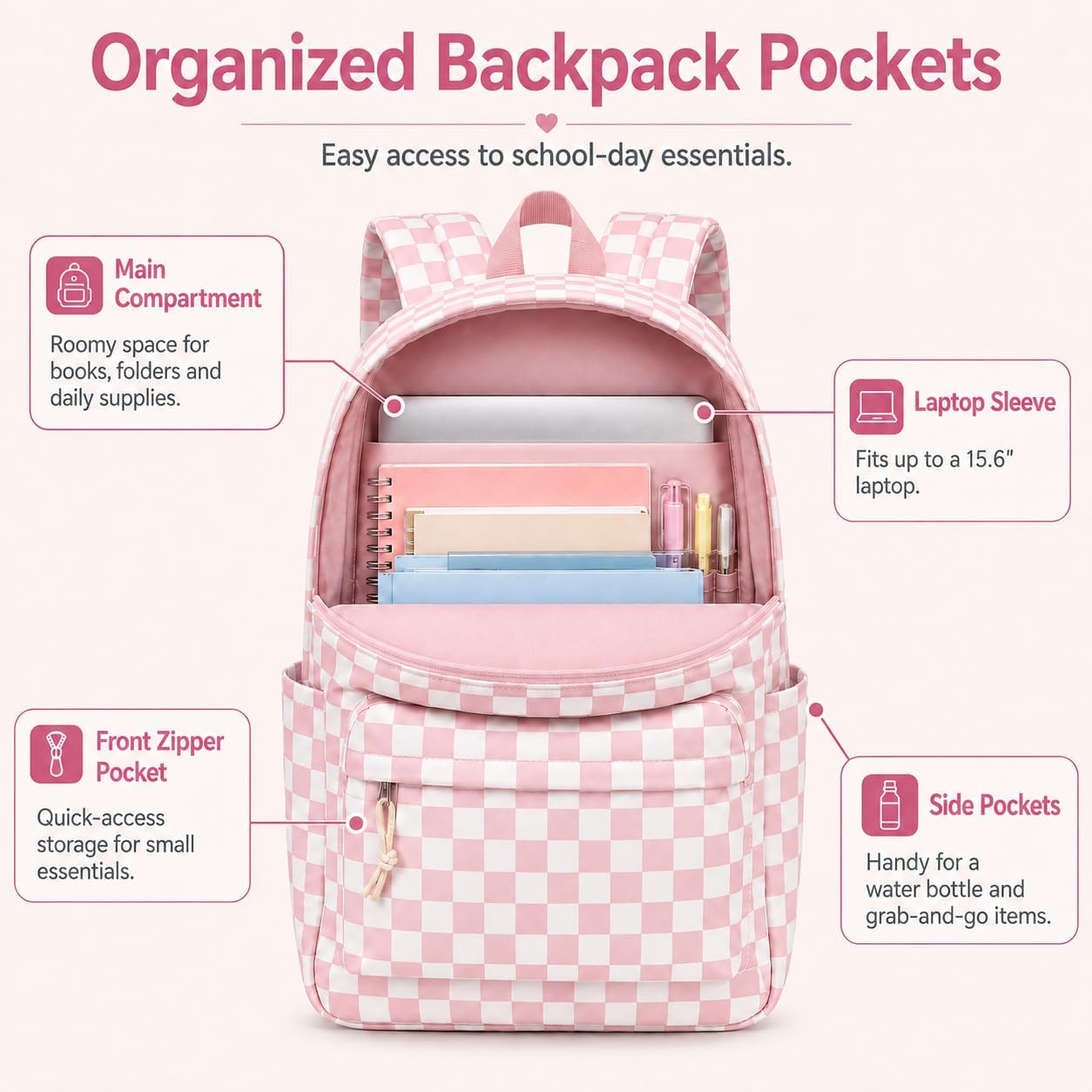Ledaou Backpack For Girls School Bag Kids Bookbag Teen Backpack Set Daypack With Lunch Bag And Pencil Case | Kids