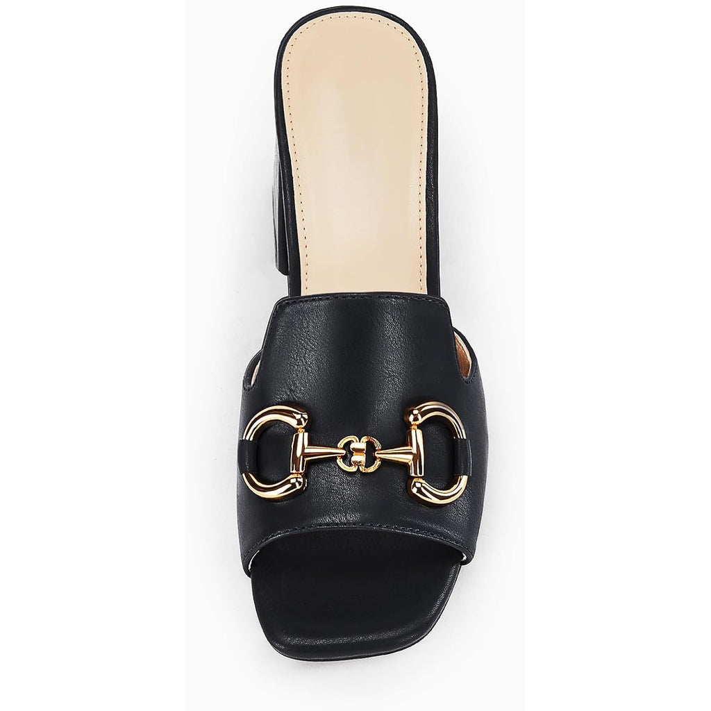 Gihubafuil Women'S Sandals Peep Toe Slides Chunky Heel Mules Single Band Comfort Slip-On Shoes With Metal Chain For Spring Summer