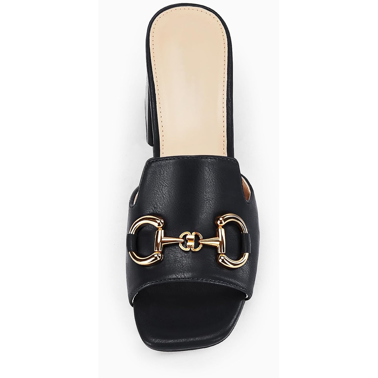 Gihubafuil Women'S Sandals Peep Toe Slides Chunky Heel Mules Single Band Comfort Slip-On Shoes With Metal Chain For Spring Summer