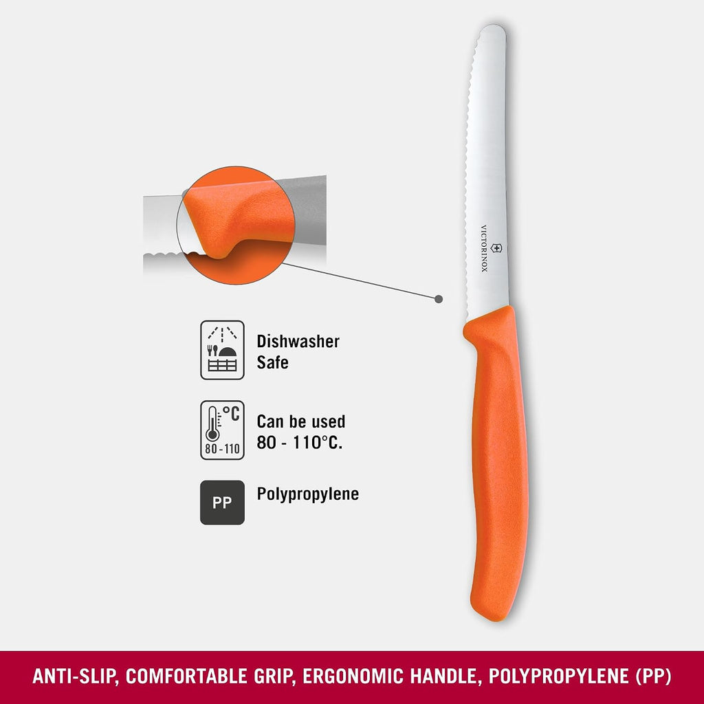 Victorinox Swiss Classic 4 In Serrated Round Tip Tomato & Table Knife | Sharp Wavy Edge Stainless Steel Blade With A Durable, Dishwasher Safe Polypropylene Handle For Precise Vegetable Slicing