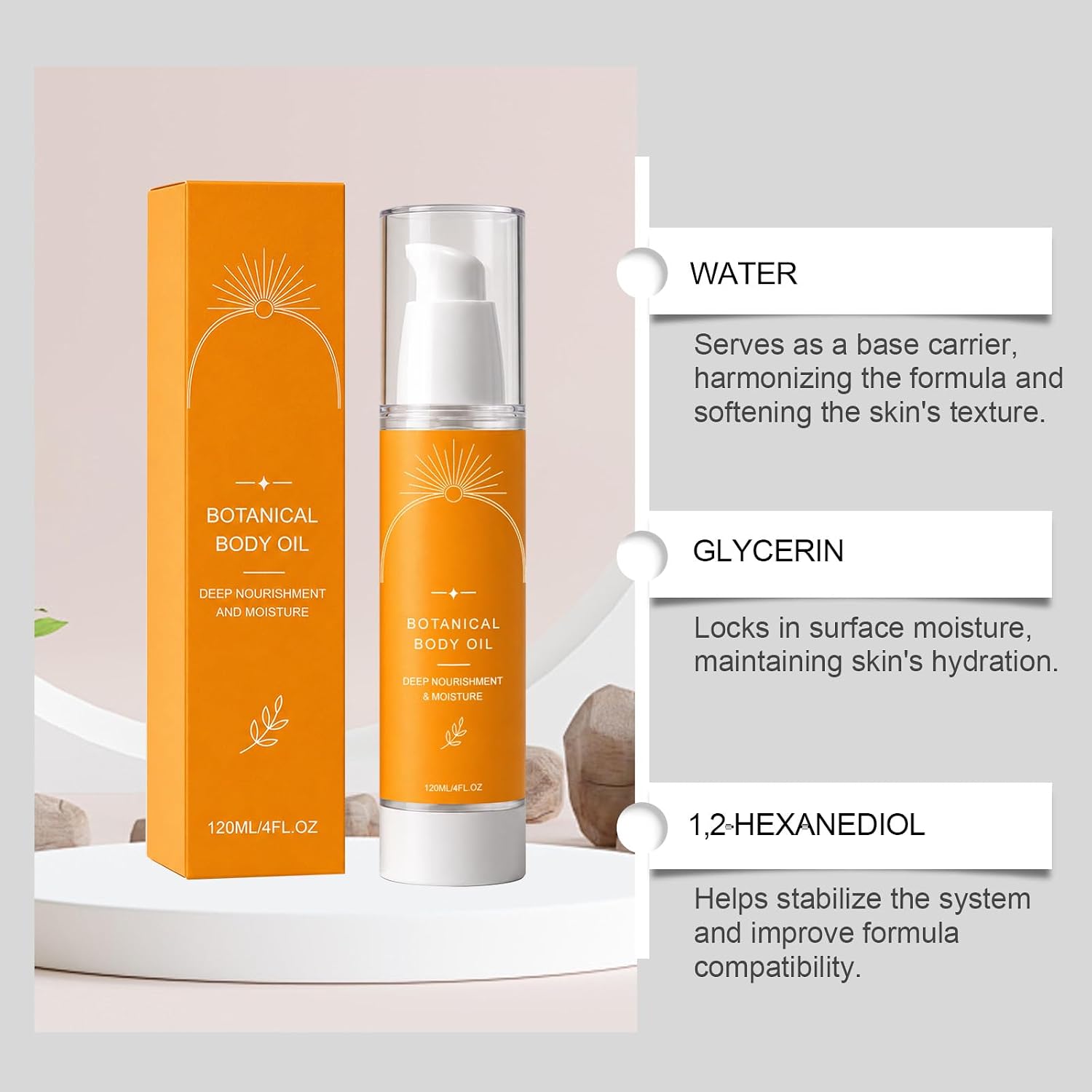 Evora Botanical Body Oil, Evora Body Oil With Wakame Algae, Passionflower Seed Oils & Brazil Nut, Fast Absorbing Moisturizing Non-Greasy Lightweight Firming Massage Oil For Smoother 4 Fl Oz