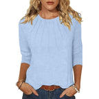 Womens 3/4 Length Sleeve Tops Crewneck Pleated T-Shirts Casual Fall Tunic Tops Basic Trendy Clothes