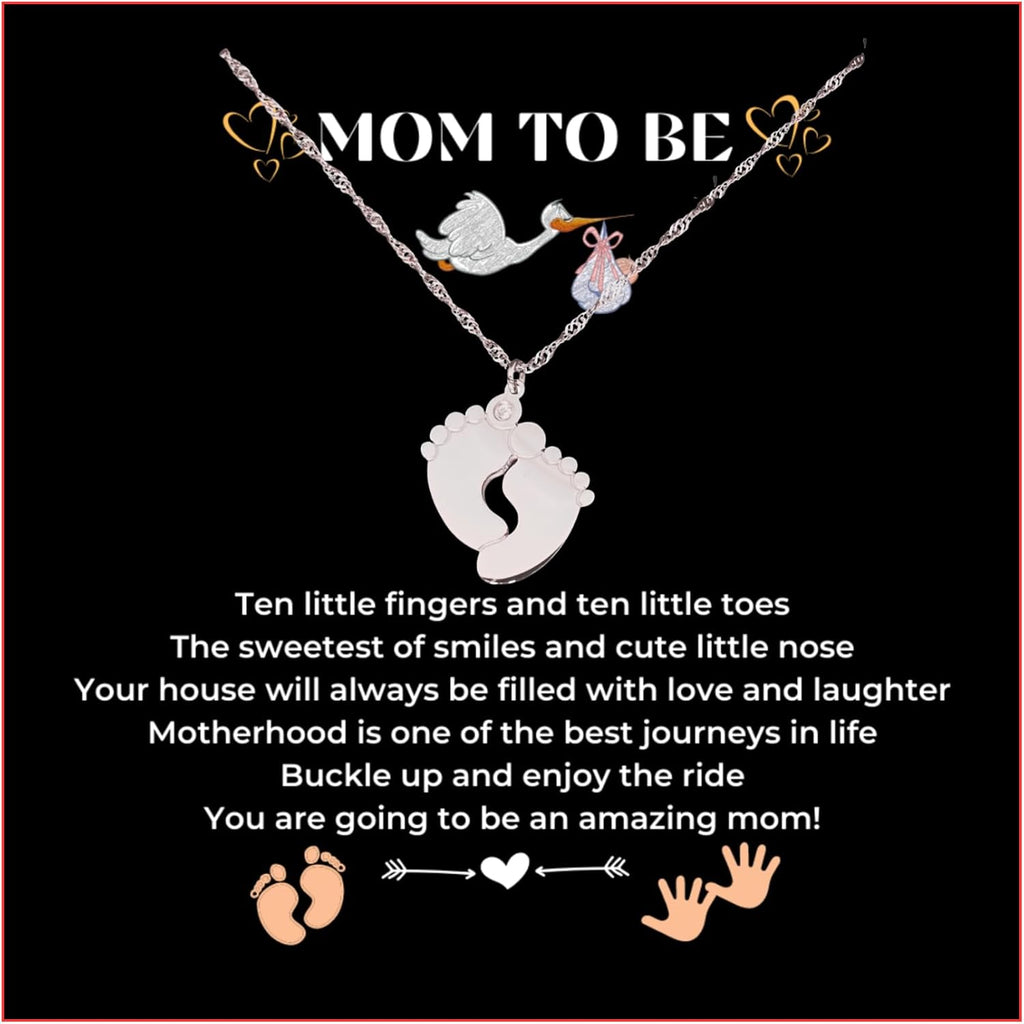 LOTUS-A Mom To Be Gift - Baby Feet Pendant Necklace with a Message Card Pregnancy Present for First Time Moms Expecting Women Pregnant Wife Sister Daughter Mother's Day Christmas Birthday