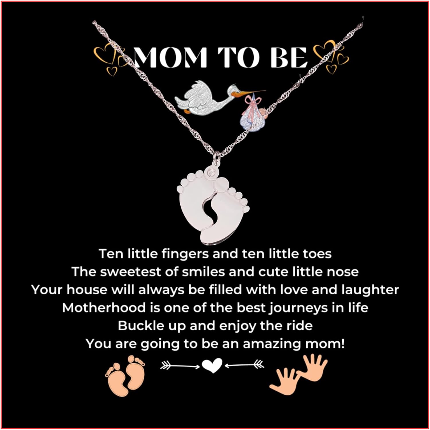 LOTUS-A Mom To Be Gift - Baby Feet Pendant Necklace with a Message Card Pregnancy Present for First Time Moms Expecting Women Pregnant Wife Sister Daughter Mother's Day Christmas Birthday