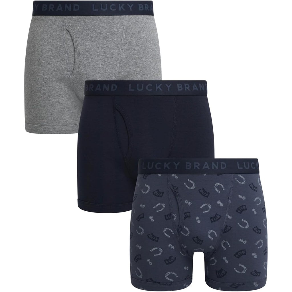 Lucky Brand Mens Underwear Boxer Briefs - 3 Pack Soft Cotton Blend Boxers For Men With Functional Fly Pouch, 6" Inseam