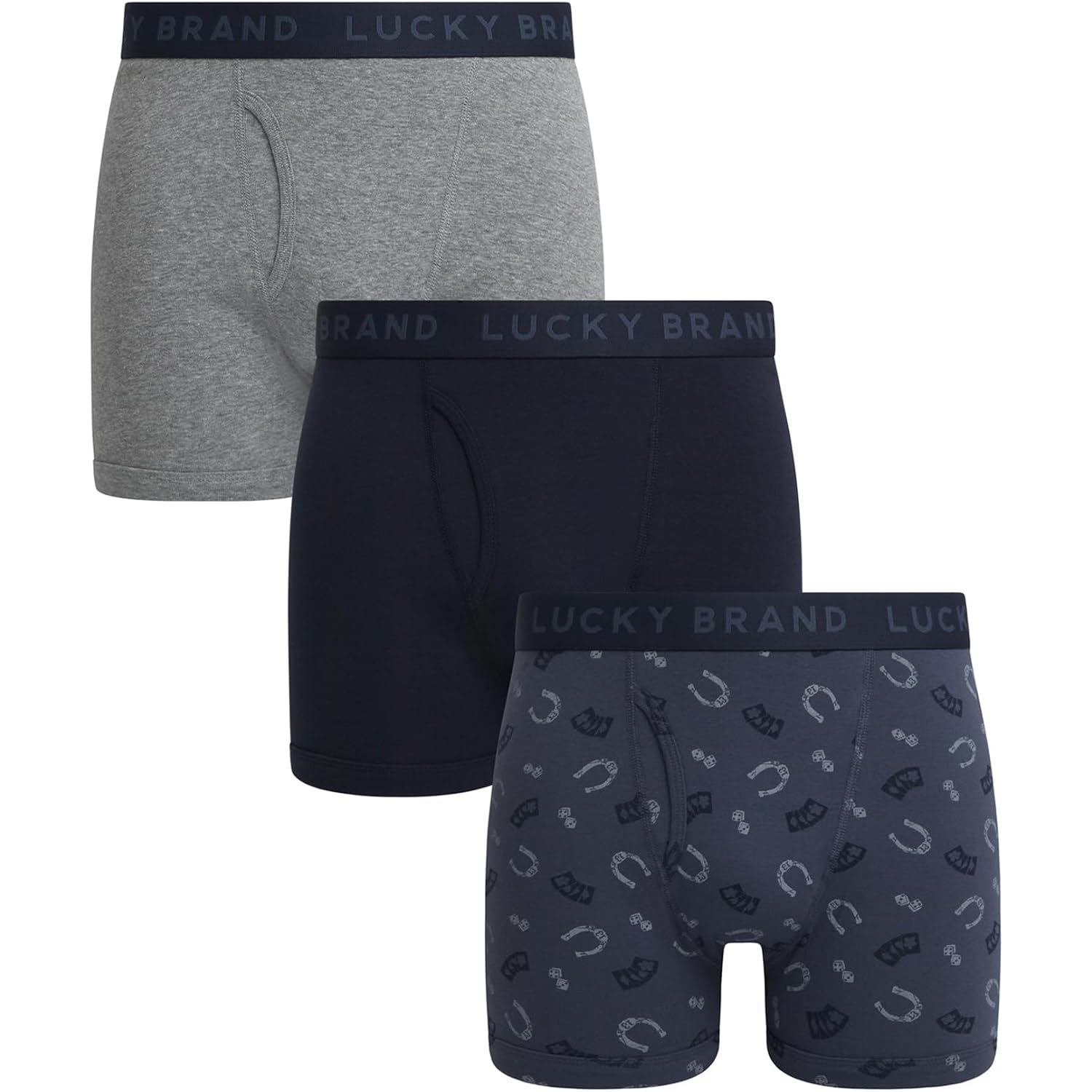 Lucky Brand Mens Underwear Boxer Briefs - 3 Pack Soft Cotton Blend Boxers For Men With Functional Fly Pouch, 6" Inseam