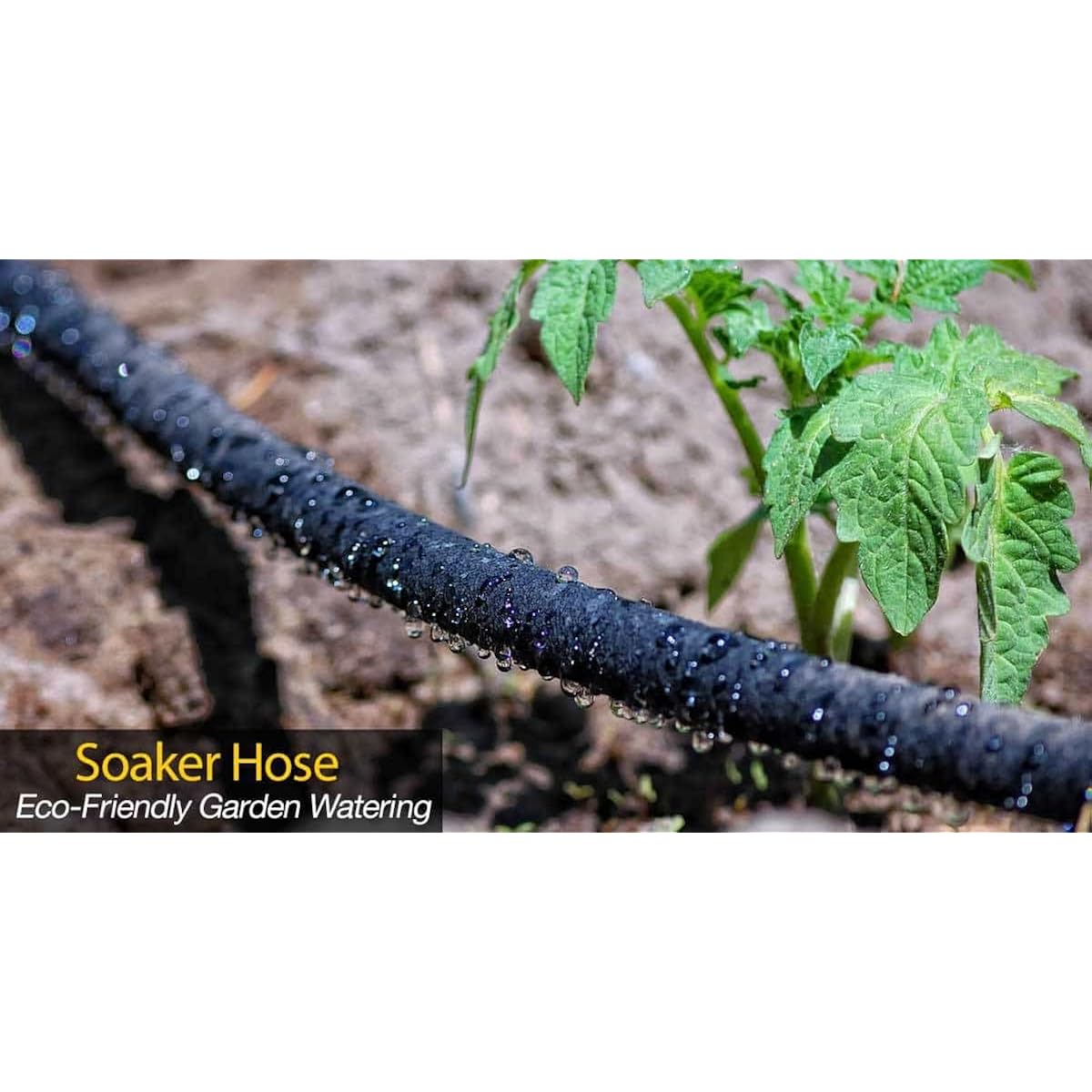Rocky Mountain Goods Soaker Hose - Heavy Duty Rubber - Saves 70% Water - End Cap Included For Additional Hose Connect - Great For Gardens/Flower Beds - Reinforced Fittings (50-Feet By 5/8-Inch)