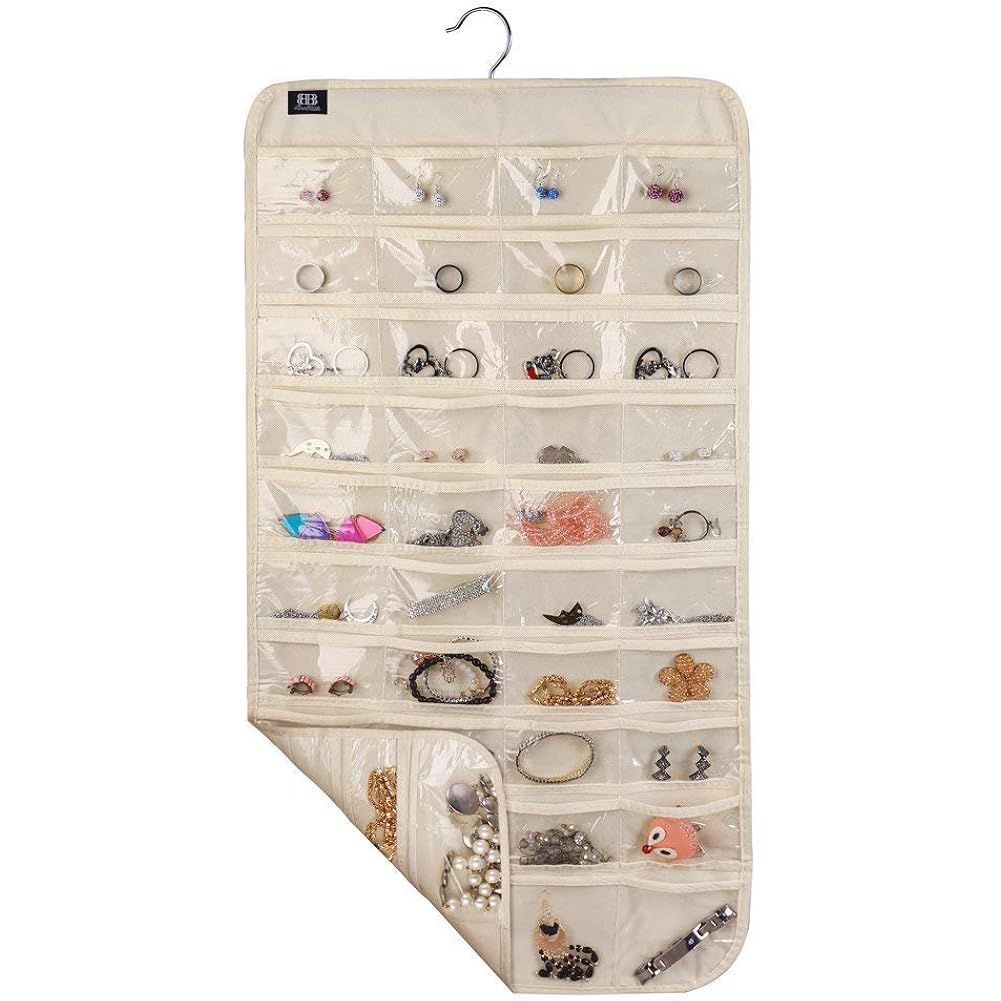 Hanging Jewelry Organizer,Accessories Organizer,80 Pocket Organizer For Holding Jewelries（Beige）