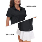 Women's V-Neck Polo Shirts UPF 50+ Short Sleeve Sun Protection Quick Dry Golf Polos Collared Shirt