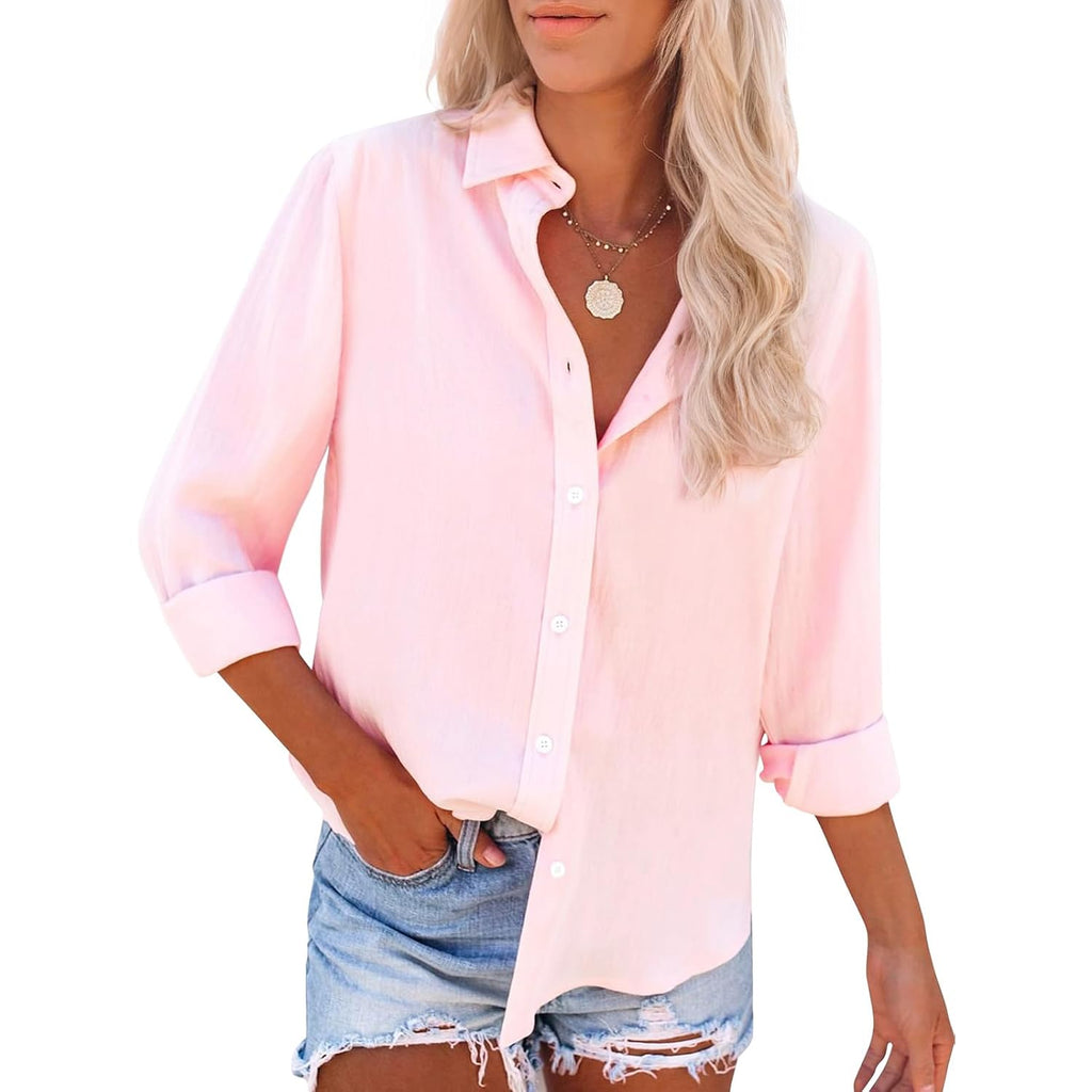 Womens Oxford Button Down Shirt Long Sleeve Cotton Dress Shirt Collared Blouse Business Casual Work Tops