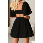 Wimsihal Women'S Summer Dresses Square Neck Casual Short Sleeves Elastic Waist Party Mini Dress
