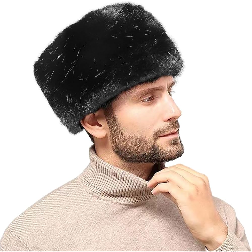 Unisex Russian Ushanka Cossack Trapper Hat Faux Rabbit Fur Trooper Hat Fuzzy Furry Hunting Cap Winter Outdoor Warm Skiing Cap