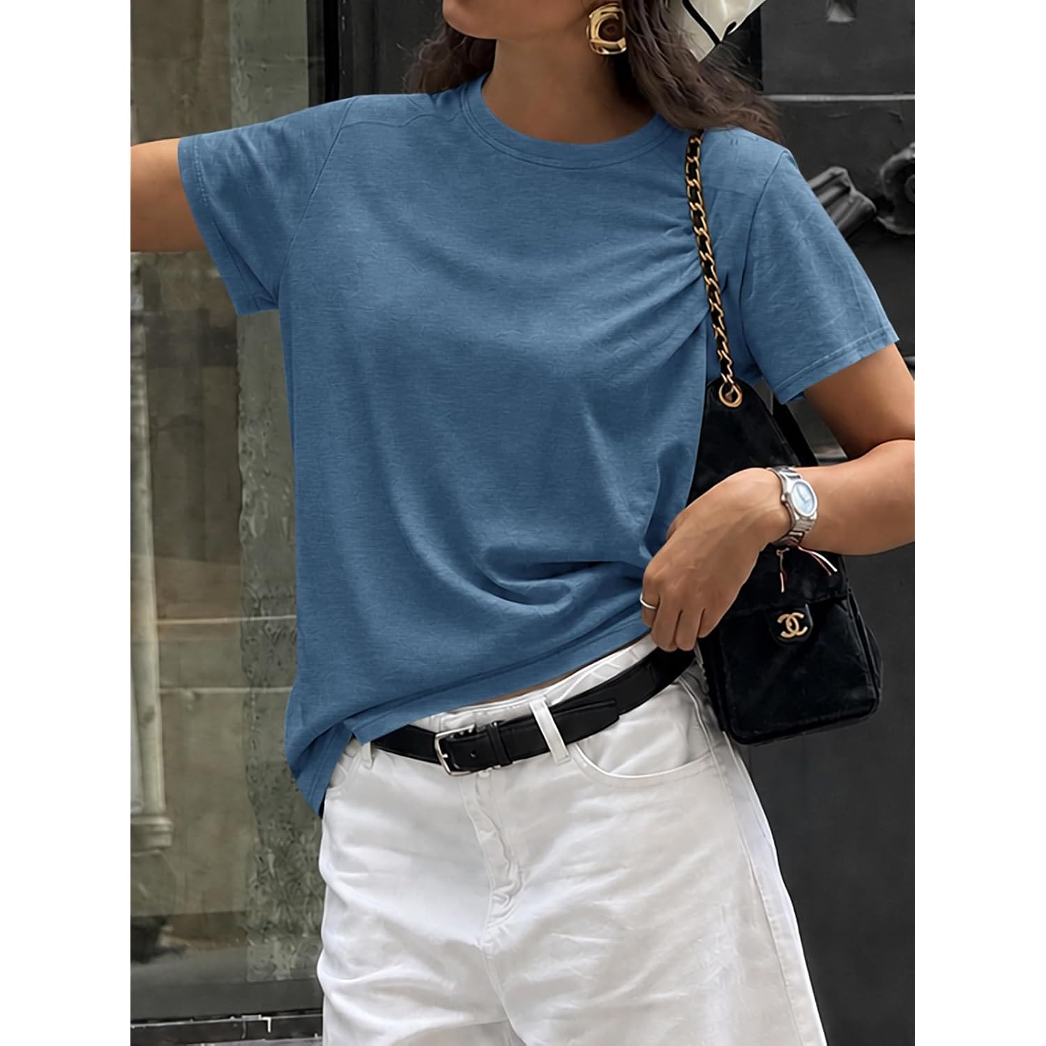 Cicy Bell Womens Summer Short Sleeve T-Shirts Trendy Casual Crew Neck Tops Loose Fit Basic Tees