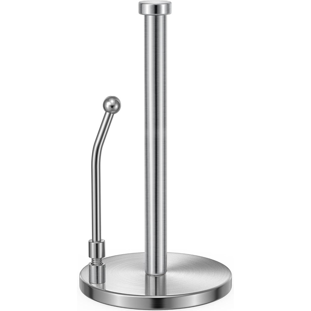 Smartake Paper Towel Holder, Paper Towel Dispenser Standing Weighted Base Non Slip, Spring Arm For Easy Tear, Stainless Steel Paper Towel Holder For Home Kitchen Countertop Tabletop, Silver