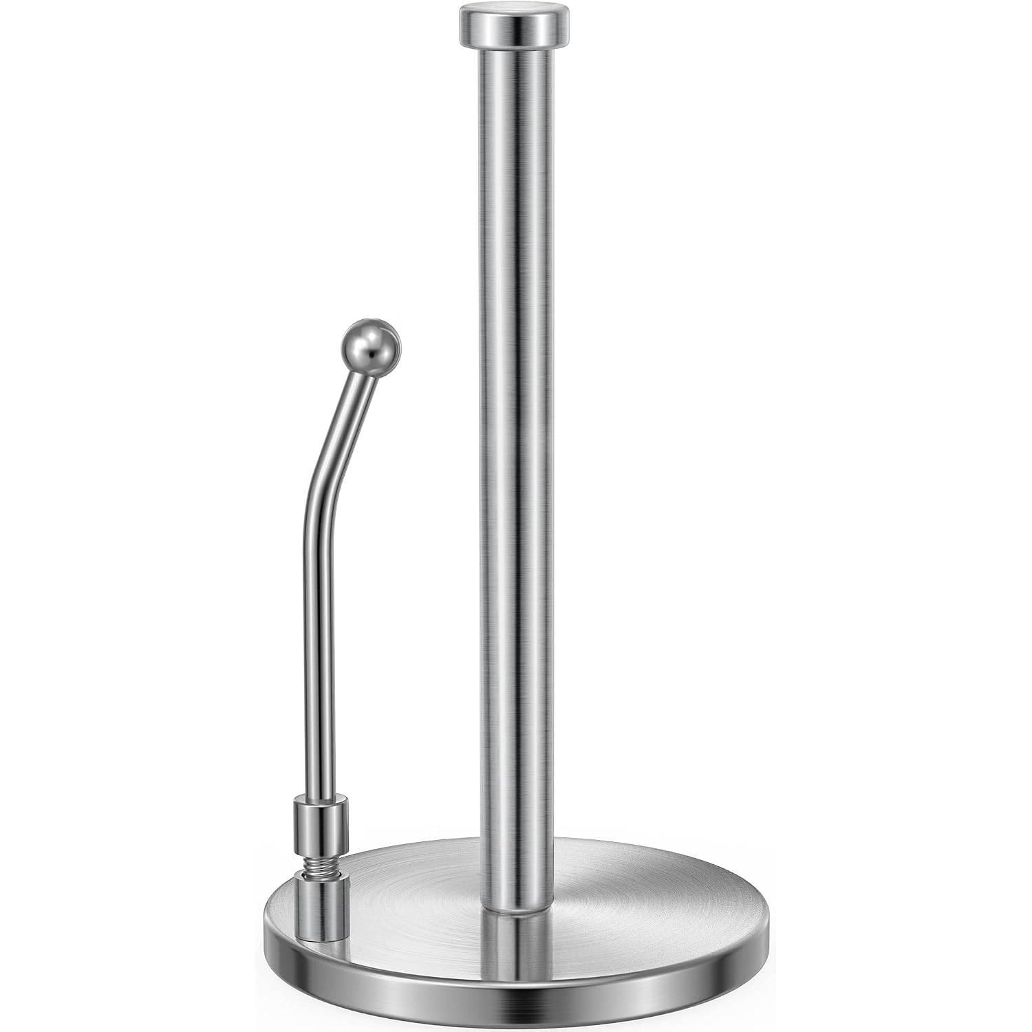 Smartake Paper Towel Holder, Paper Towel Dispenser Standing Weighted Base Non Slip, Spring Arm For Easy Tear, Stainless Steel Paper Towel Holder For Home Kitchen Countertop Tabletop, Silver