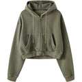 Gihuo Women'S Cropped Zip-Up Hoodie, Acid Wash Double Zipper Short Sweatshirt