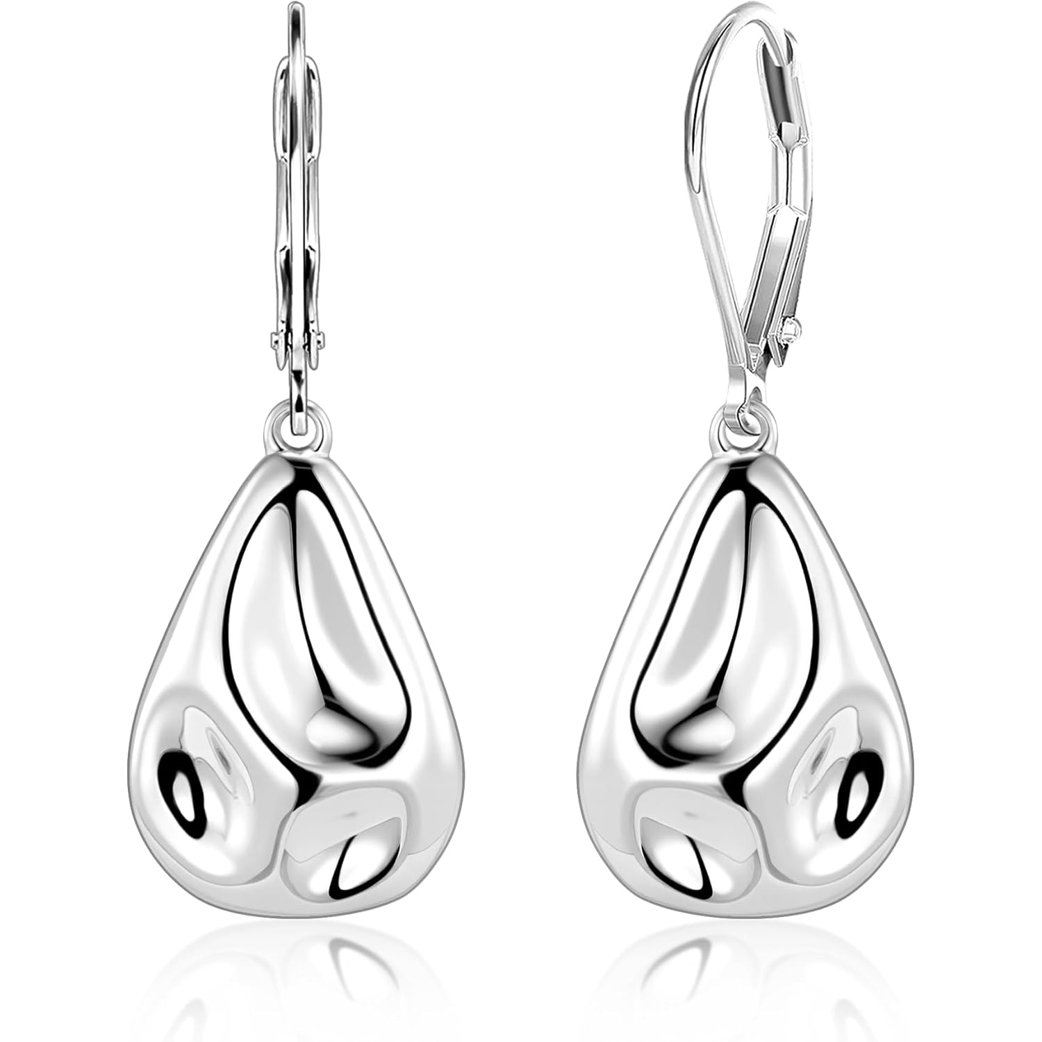 925 Sterling Silver Teardrop Dangle Earrings, Hypoallergenic 14k Gold Plated Hammered Waterdrop Earring for Women Trendy Statement Dangling Drop Leverback Earrings Gifts in Jewelry Box