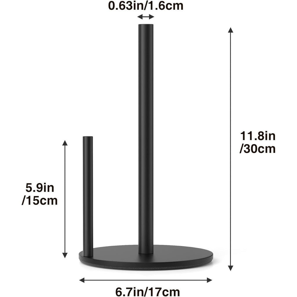 Paper Towel Holder Black, Premium Stainless Steel Kitchen Roll Dispenser, Countertop Roll Organizer with Weighted Base