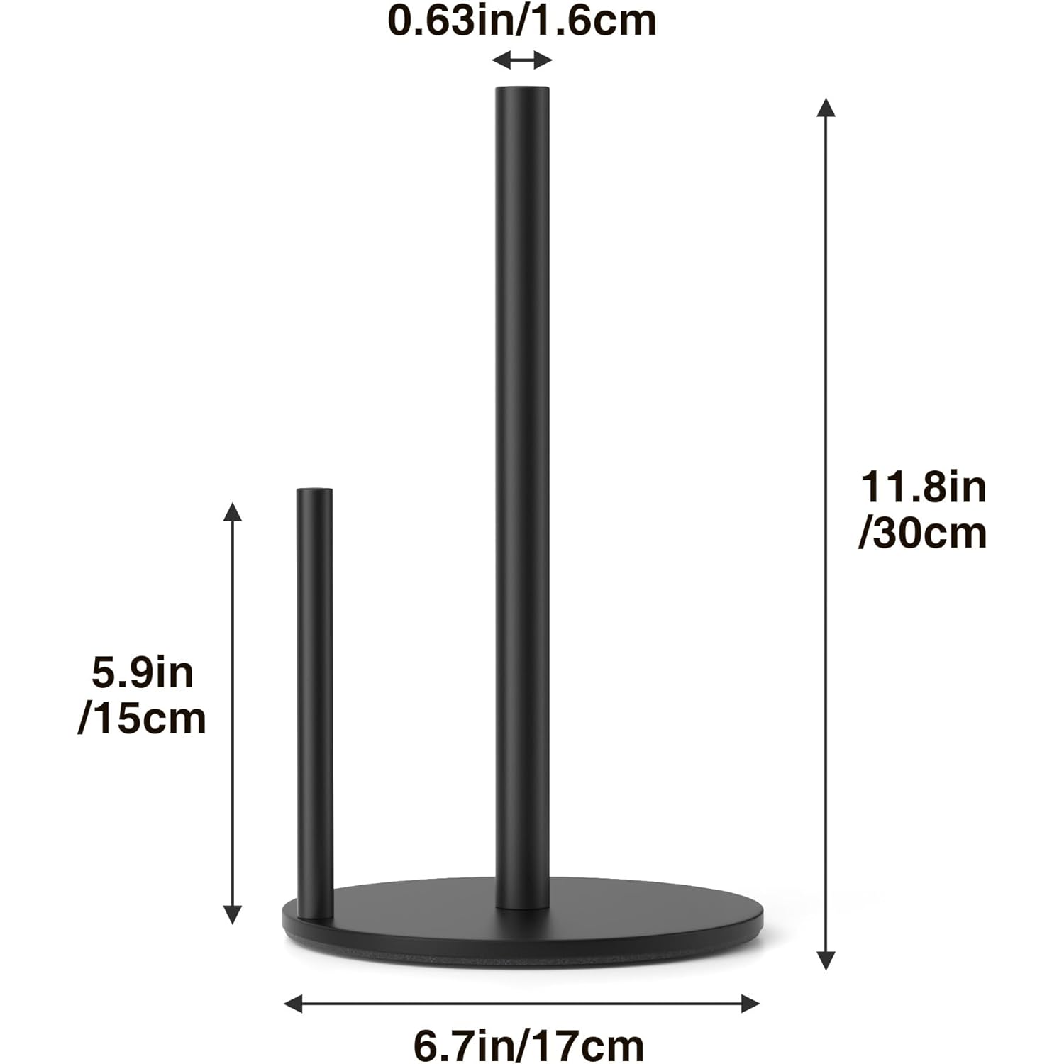 Paper Towel Holder Black, Premium Stainless Steel Kitchen Roll Dispenser, Countertop Roll Organizer with Weighted Base