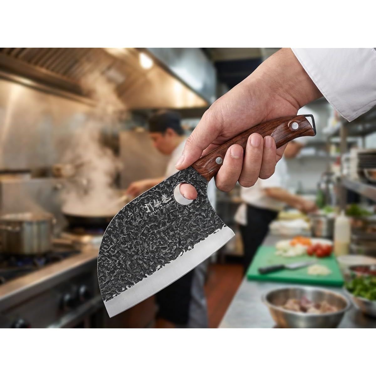 3Pcs Butcher Knife Set, 7" Butcher Meat Cleaver, 7" Serbian Chef Knife And 6.5" Viking Knife, Hand Forged Kitchen Knife Set With Plastic Handle, Geat For Home, Camping, Bbq (Unique Finger Hole Design)