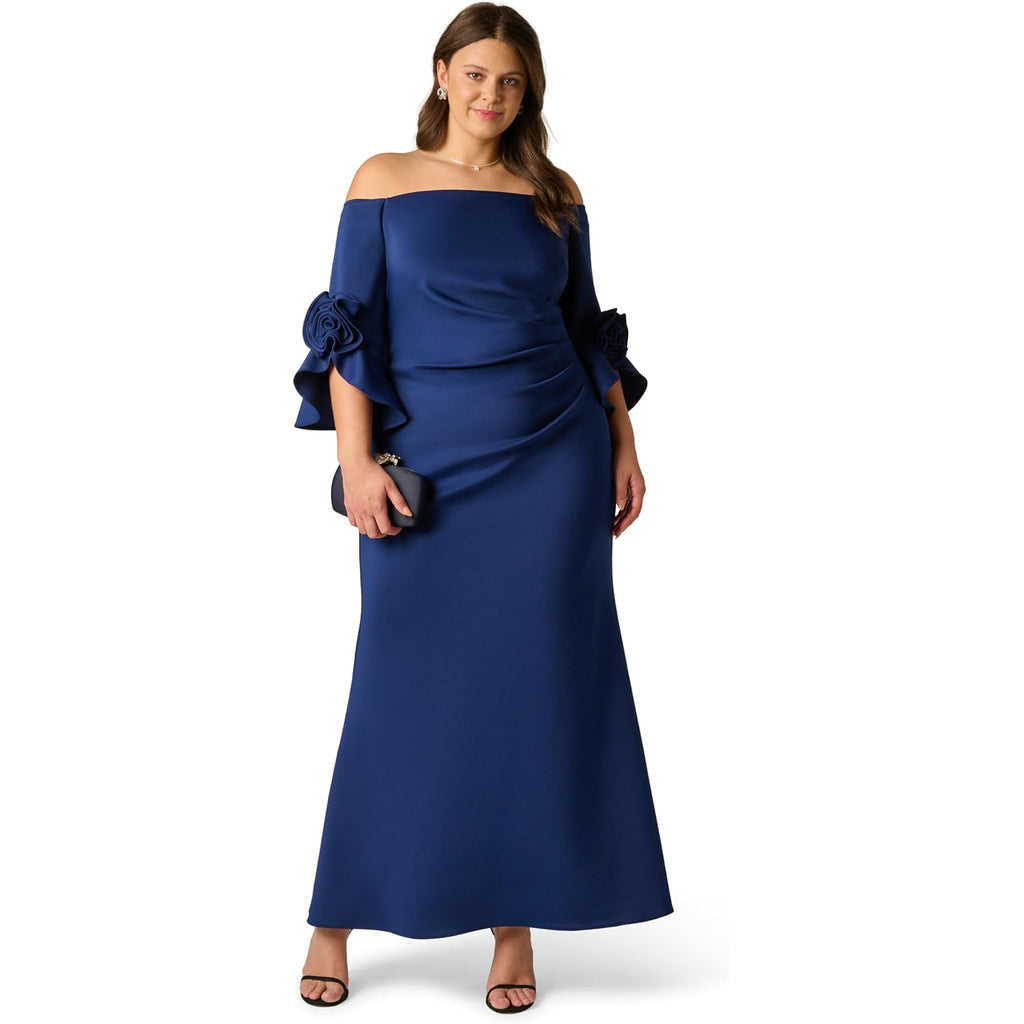Adrianna Papell Rosette Scuba Crepe Gown