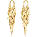 18K Gold Plated Leaf Hoop Earrings for Women, Long Tassel Dangle Drop Earrings, Chunky Gold Chandelier Earrings