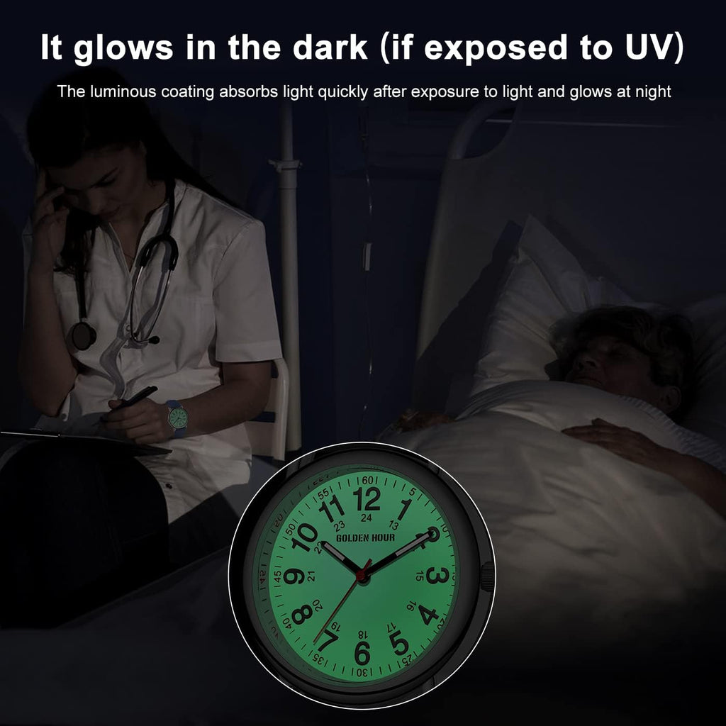 Golden Hour Waterproof Nurse Watch For Medical Professionals, Students Women Men - Military Time Luminouse Easy Read Dial, 24 Hour With Second Hand, Colorful Silicone Band